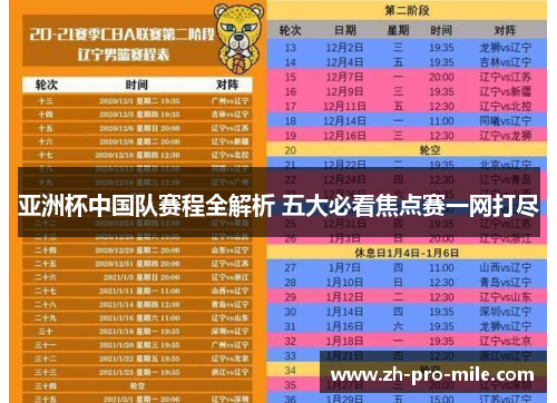 亚洲杯中国队赛程全解析 五大必看焦点赛一网打尽